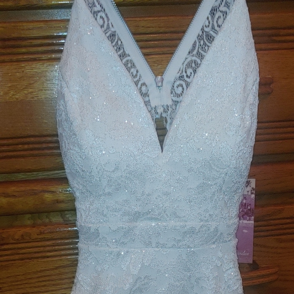 White sparkly lace homecoming dress